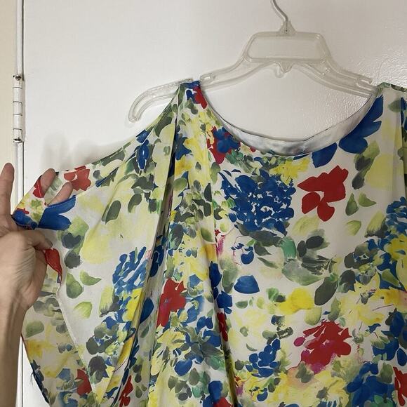 Alice + Olivia yellow multi floral silk cold shoulder blouse top small - Picture 2 of 5